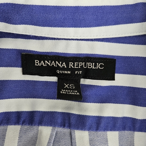 Banana Republic Quinn Fit Boy Shirt Blue Stripe Long Sleeve Button Collared XS - Picture 5 of 7